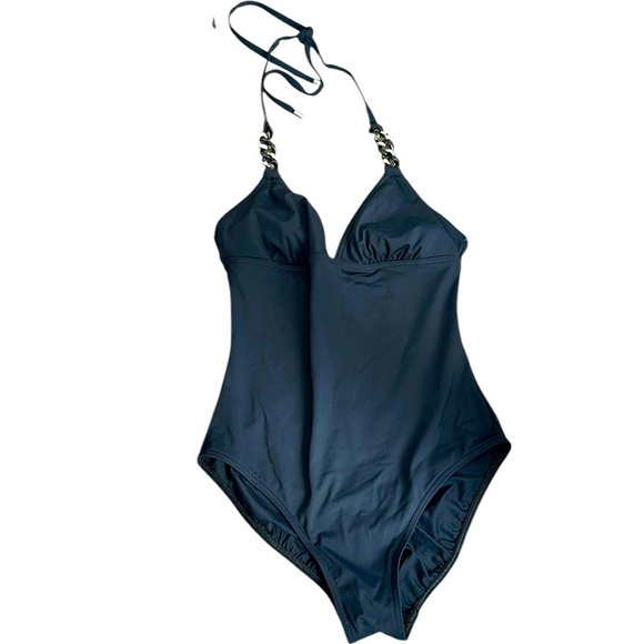 Michael Kors Black One Piece Swimsuit 8 Chain Trim - Picture 1 of 4